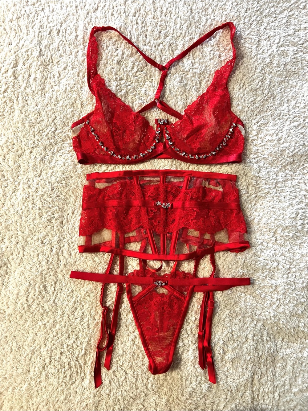 3pc Victoria’s Secret Designer Collection Red Swarovski Set, 32C/XS/S
